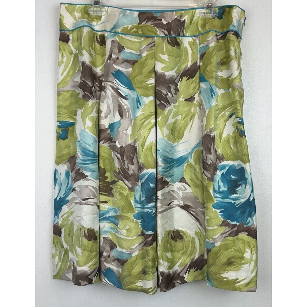 Talbots Silk Skirt Women 14 Floral Silk Midi Cottagecore Art to Wear Old Money